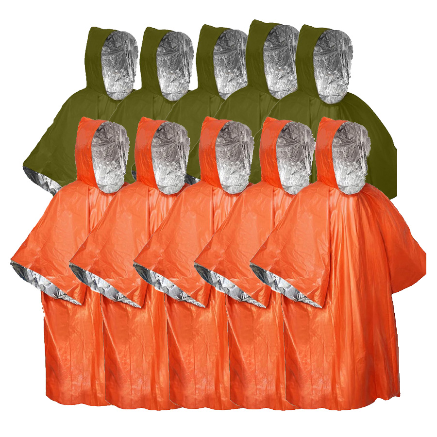 Emergency Poncho Rain - Ensemble de ponchos d'urgence, imperméable, thermique,